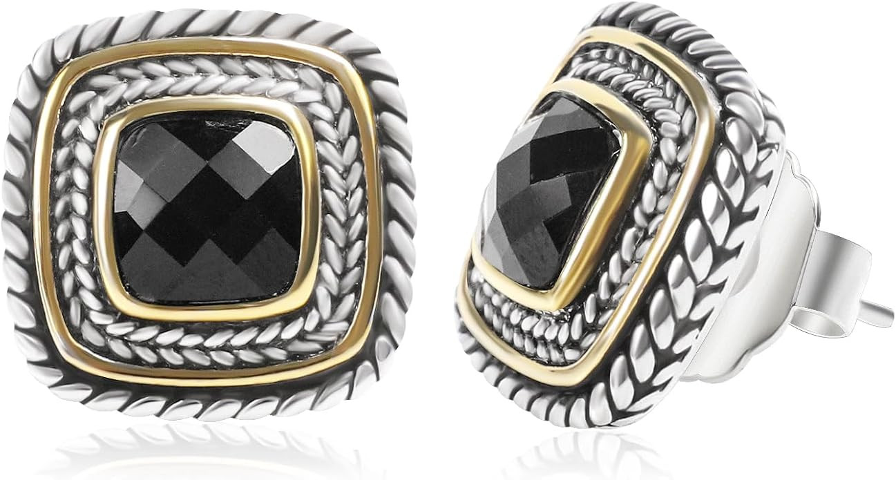 Designer Inspired Two Toned Cable Cubic Zirconia Earrings Studs for Women Trendy Gift | Amazon (US)