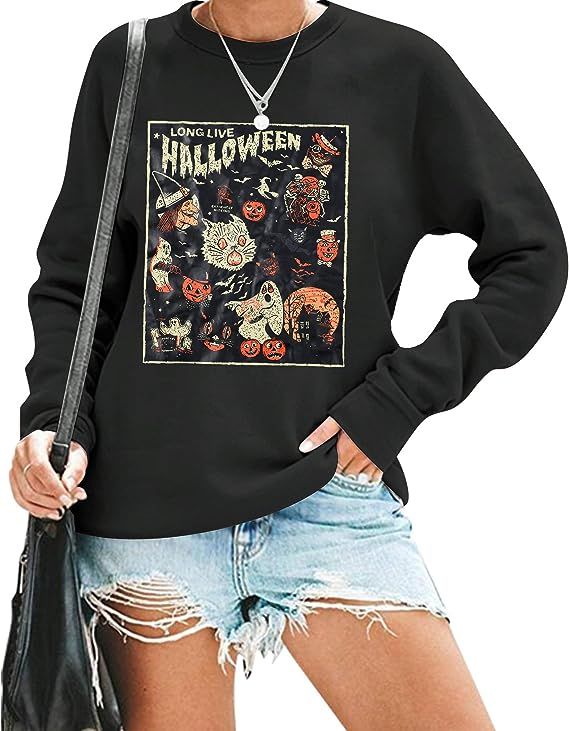 ALLTB Halloween Doodles Sweatshirt Women Vintage Love live Halloween Sweaters Hocus Pocus Gifts S... | Amazon (US)