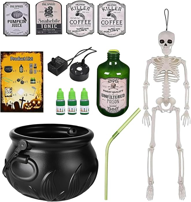 Skeleton Potion Witches Cauldrons, Indoor Halloween Decorations, Cauldron Halloween Decor with Fl... | Amazon (US)