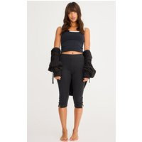 Black Ribbed Elasticated Waist Capri Leggings | PrettyLittleThing US