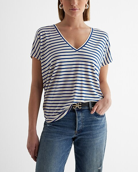 Striped V-neck Short Sleeve London Tee | Express
