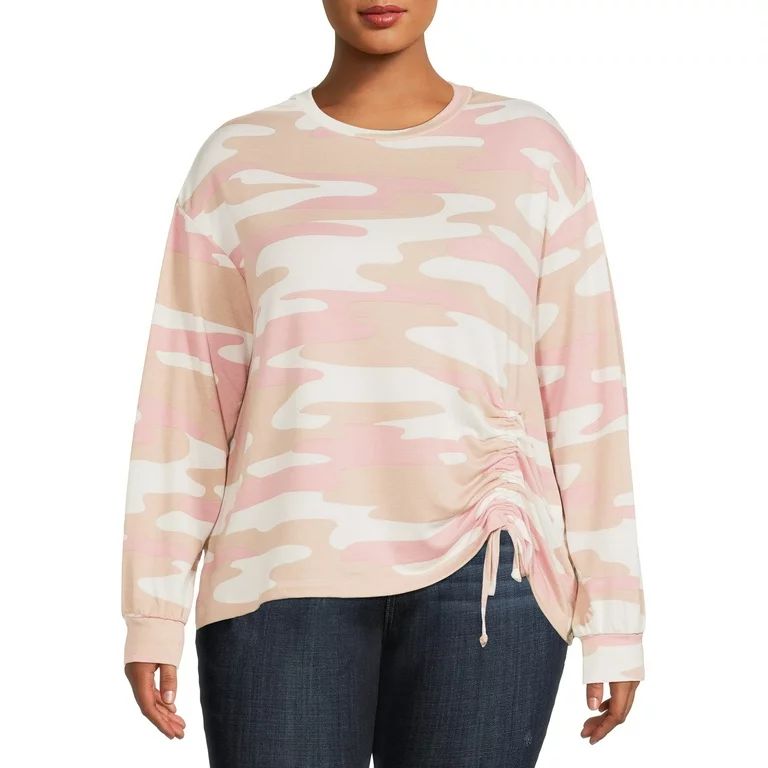 Como Blu Women's Plus Size Scoop Neck Ruched Camo Sweatshirt | Walmart (US)