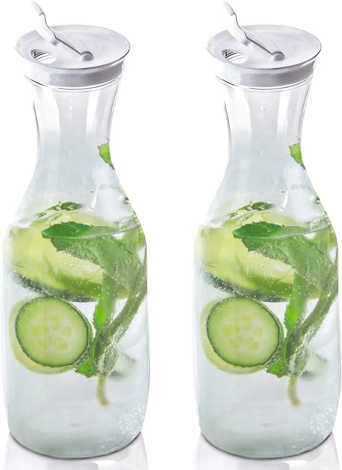 Decorrack 2 Large Water Carafes with Flip Top Lid, 50 oz Each, BPA Free Plastic Pitcher, Clear | Walmart (US)