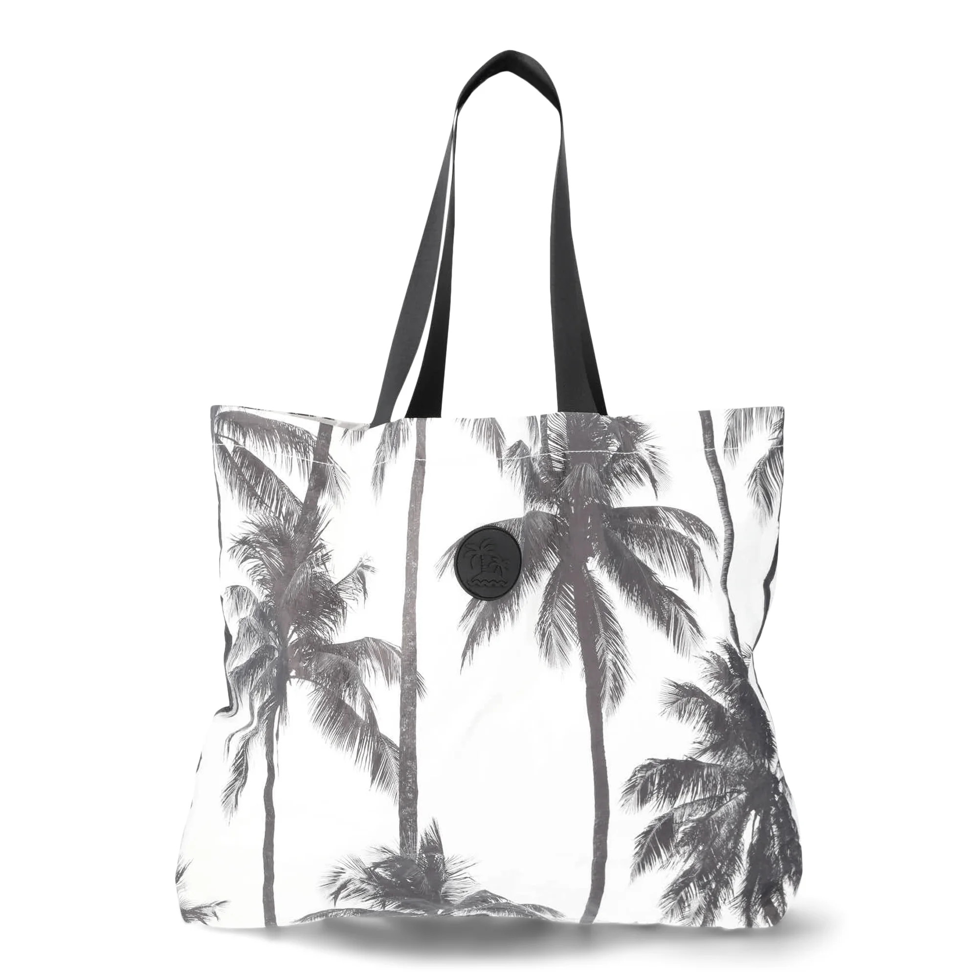 No Boundaries Women's Beach Wipeable Tote Bag, Black/White Palm | Walmart (US)