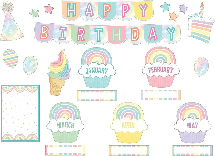 Teacher Created Resources Pastel Pop Happy Birthday Mini Bulletin Board | Amazon (US)
