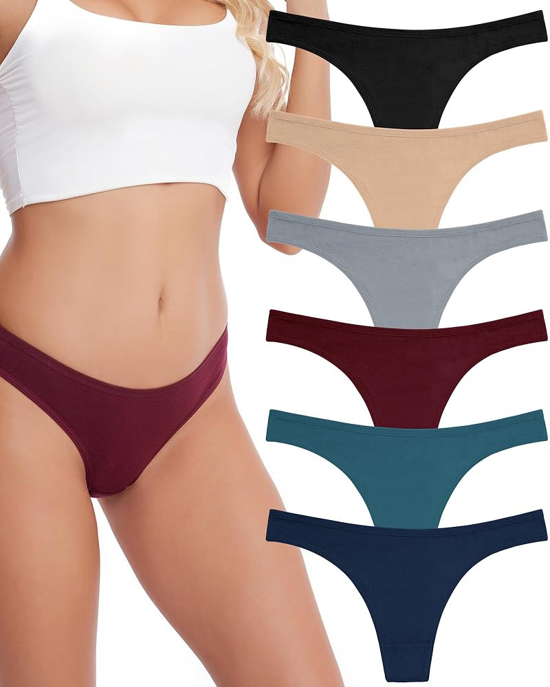 ANZERMIX Women's Breathable Cotton Thong Panties Pack of 6 | Amazon (US)