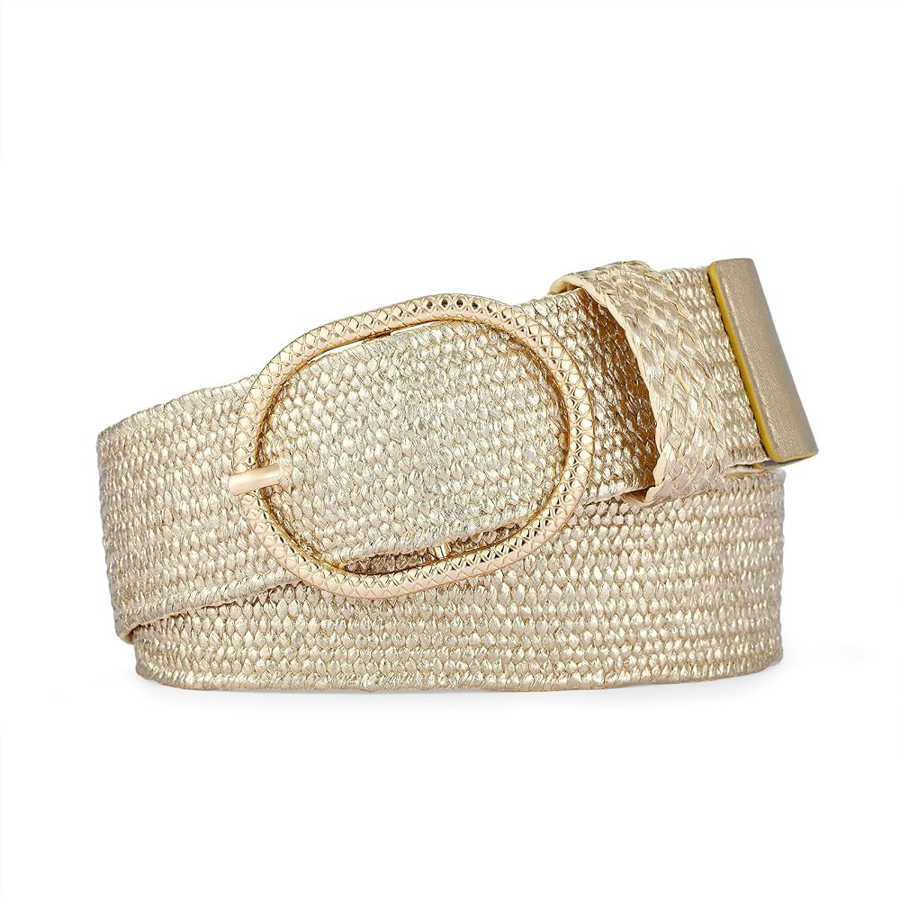 Straw Belts for Women Stretchy Woven Belt with Oval Buckle Elastic Belt for Dress Boho Waist Belt | Amazon (US)