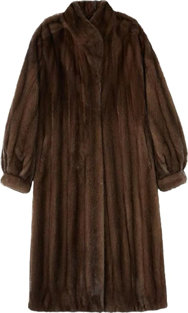LONG MINK FUR-Women's Real Mink Fur Long Overcoat Soft Warm luxury Coats Stand Fur Collar Winter ... | Amazon (US)