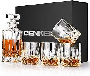 Denkee Whiskey Decanter Set, 750ml Crystal Whiskey Decanter with 4 Glasses for Bourbon, Rum, Scot... | Amazon (US)