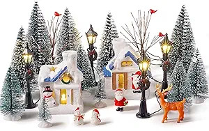 Namalu 34 Pieces Christmas Village Houses Set, Mini Christmas Trees Accessories Set Santa Snowman... | Amazon (US)
