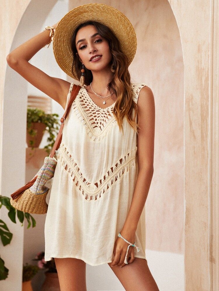 Contrast Crochet Cover Up | SHEIN