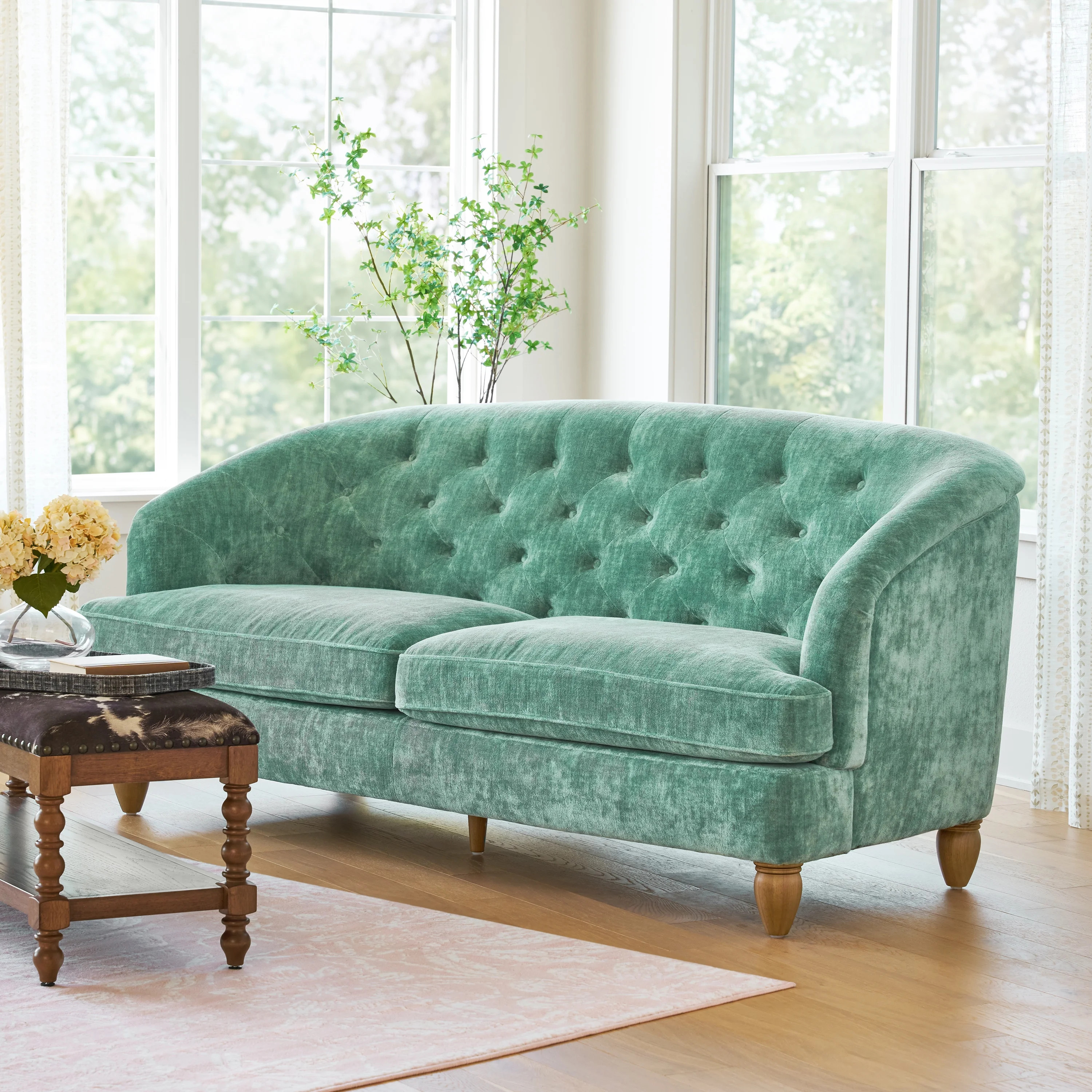 The Pioneer Woman Laurel Tufted Sofa, Teal Velvet, 79.53 in | Walmart (US)