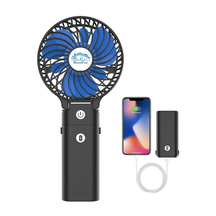 HandFan 5200mAh Portable Handheld Fan Rechargeable with Power Bank-3 Speeds Foldable Personal Coo... | Amazon (US)