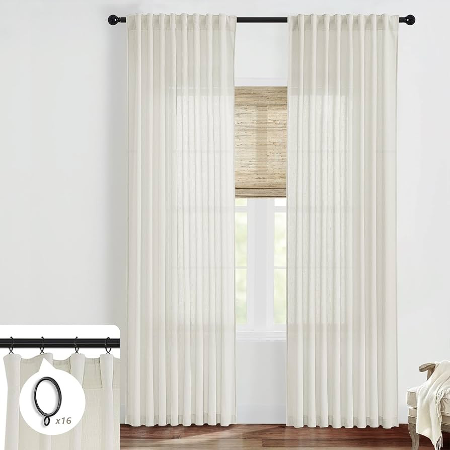 SHINELAND 94 Inch Curtains 2 Panels Set,Light Filtering Semi Sheer Linen Curtains 94 Inches Long ... | Amazon (US)