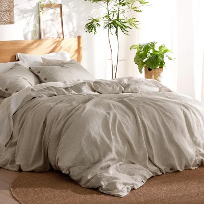 Linen Soft & Cozy Duvet Cover Linen Cotton Blend Bedding Set Tropical Plants Beige Color Cooling Bedding | Target
