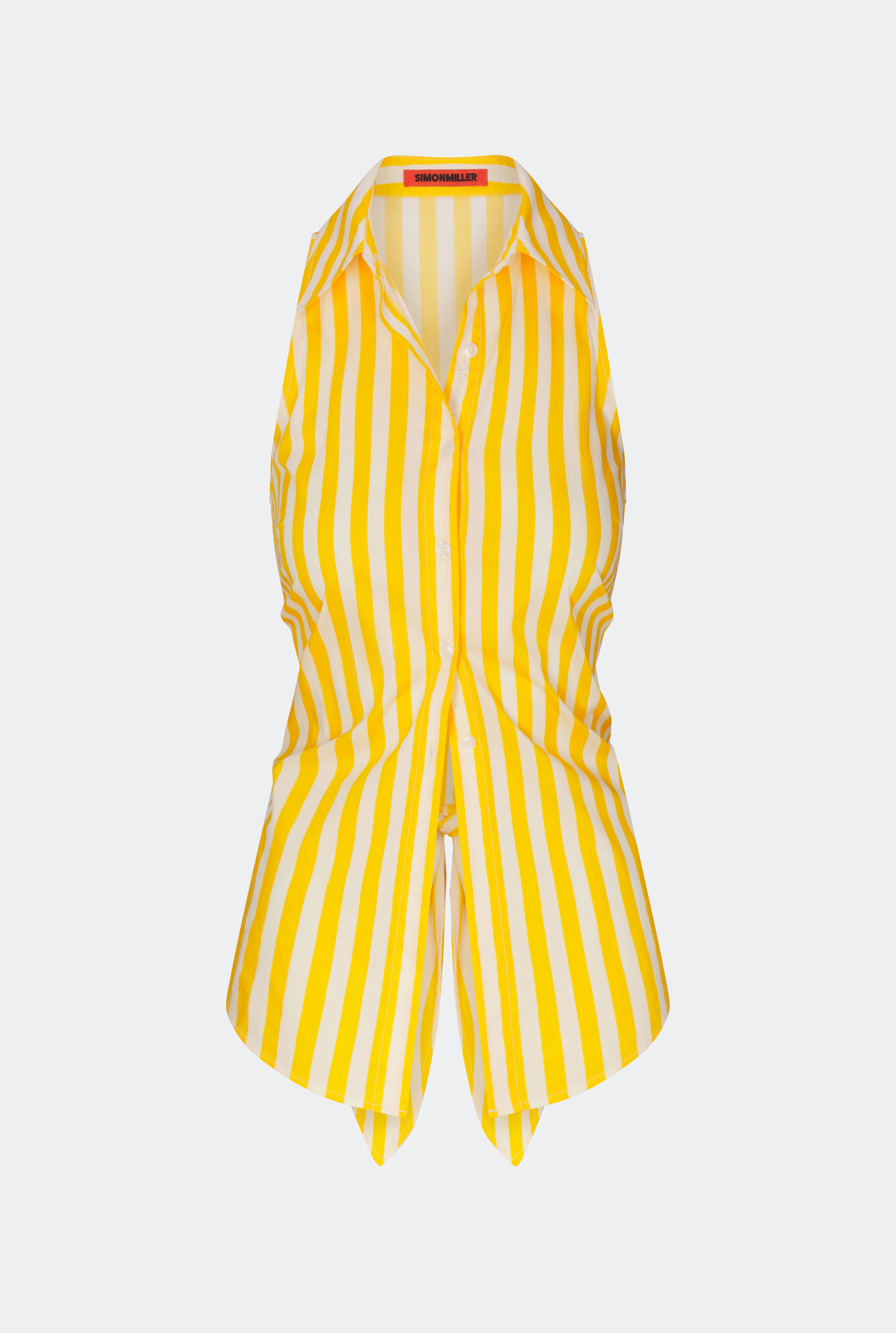 Loch Sleeveless Poplin Button Up in Sungold/Ecru Stripe | Simon Miller