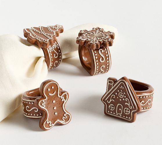 Gingerbread Stoneware Napkin Rings - Mixed Set of 4 | Pottery Barn (US)