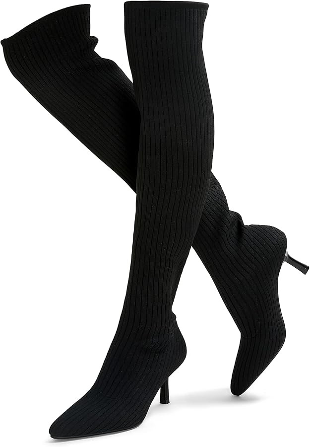 ErikenUrben Women Over The Knee Knit Boots High Heel Thigh High Socks Boots Pointed Toe | Amazon (US)