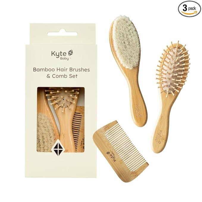 Kyte BABY Bamboo 3-Piece Brush Set - 1 Goat Hair Brush, 1 Wooden Bristle Brush and 1 Bamboo Comb | Amazon (US)