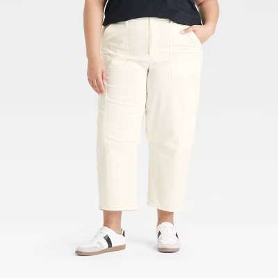 Women's Mid-Rise Barrel Leg Cargo Pants - Universal Thread™ Cream 6: Twill, Ankle Length | Target
