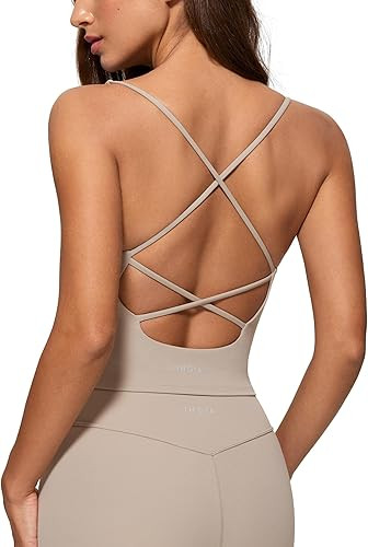 Womens V Neck Tank Tops Double Lined No Padded Spaghetti Criss Cross Strap Statement Strappy Back... | Amazon (US)