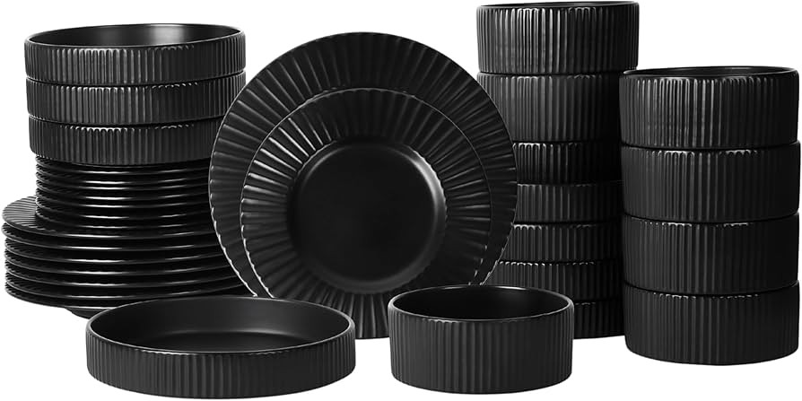 Christian Siriano Lusso 32-Piece Dinnerware Set Stoneware, Black | Amazon (US)