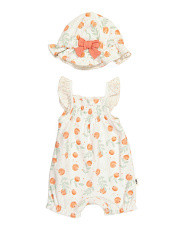 Newborn Girl Orange Print Romper And Sun Hat | TJ Maxx