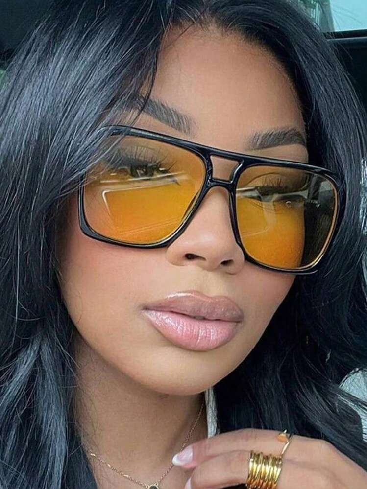 1PC Vintage Candy Color Square Fashion Glasses For Women New Yellow Gradient Fashion Glasses Men ... | SHEIN