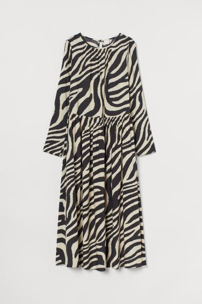 Calf-length dress in woven fabric. Round neckline with gathers at front, opening at back, and cov... | H&M (US + CA)
