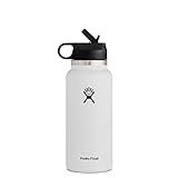 Hydro Flask Wide Mouth 2.0 Water Bottle, Straw Lid - 32 oz, White | Amazon (US)