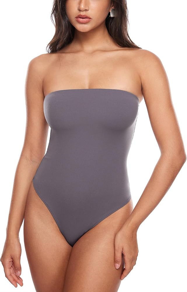 Women's Natrelax Sexy Strapless Bodysuit Thong Tube Top Off The Shoulder One Piece Leotard | Amazon (US)