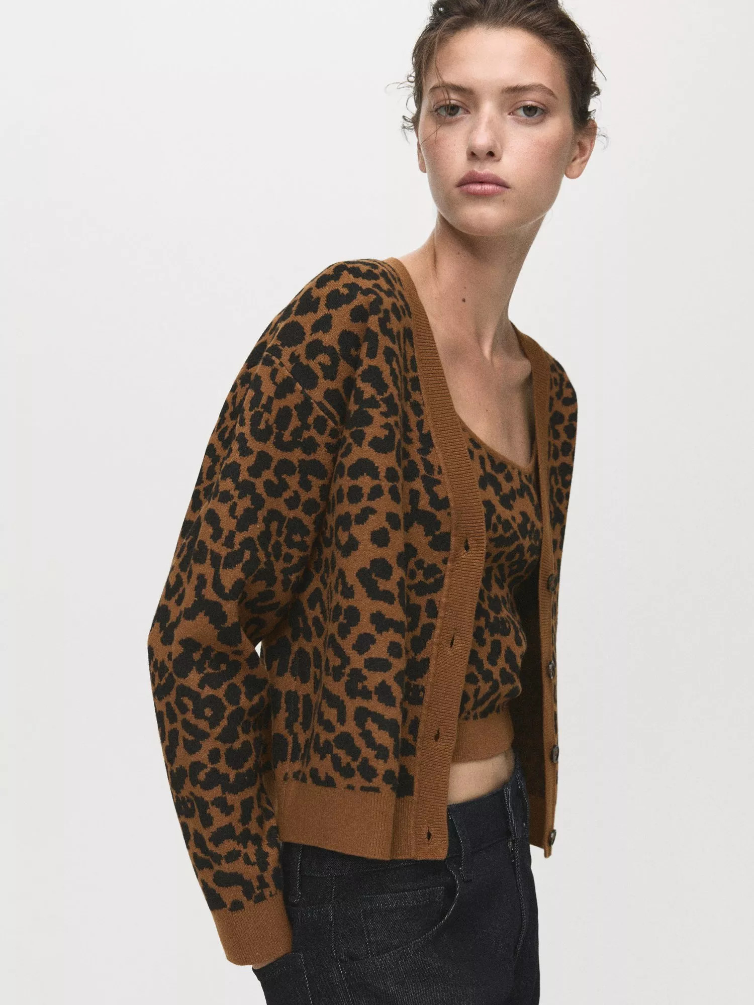 Mango Leona Leopard Print V Neck Cardigan | John Lewis (UK)