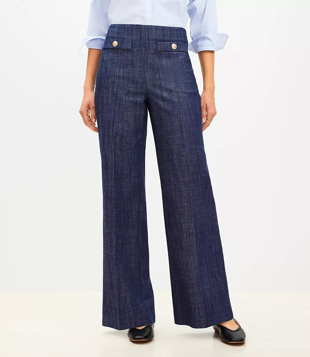 Button Trim Wide Leg Pants in Refined Denim | LOFT