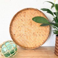 Vintage Xl Wall Basket • Asian Woven Bamboo Tray 20"" Bohemian Coastal Decor | Etsy (US)