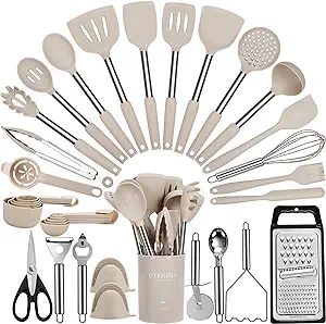 Large Cooking Utensils Set, 35 Pcs Spatula Set with Holder, Silicone Kitchen Utensils Set with St... | Amazon (US)