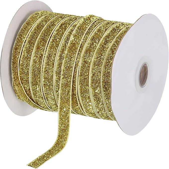 MECCANIXITY Metallic Glitter Velvet Ribbon 3/8 Inch x 50 Yard Single Face Sparkle Ribbon for Chri... | Amazon (US)