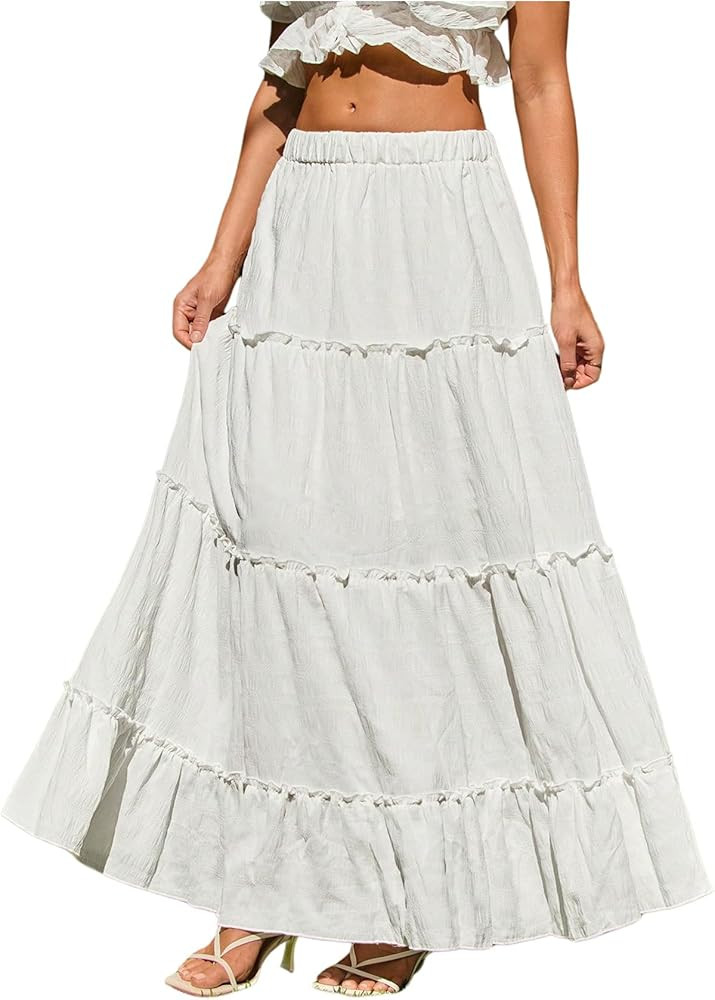 Verdusa Women's Flowy Flared Ruffle Boho Long Skirt Summer Maxi Skirt | Amazon (US)