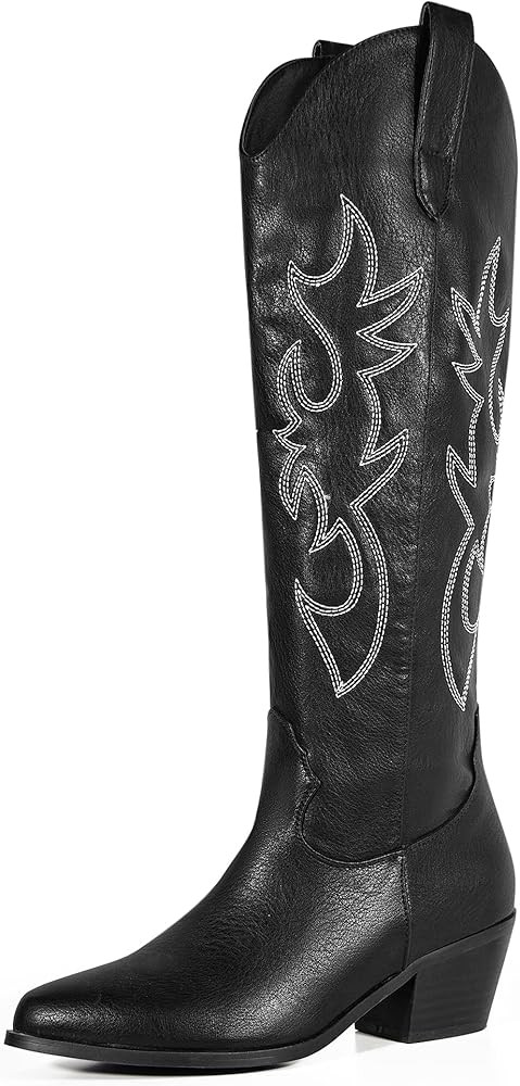 MUCCCUTE Women's Cowgirl Embroidered Western Knee High Boots, Pointed Toe Medium Chunky Heel 5cm ... | Amazon (US)