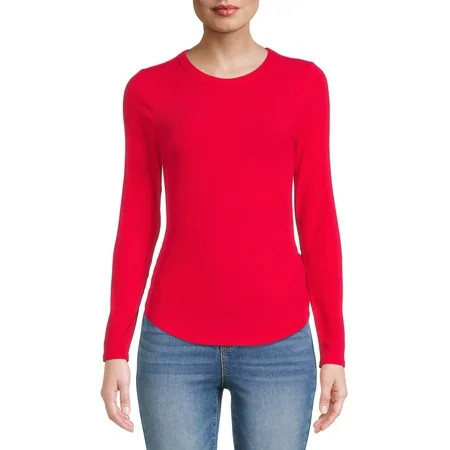 No Boundaries Junior s Crewneck Ribbed T-Shirt with Long Sleeves | Walmart (US)