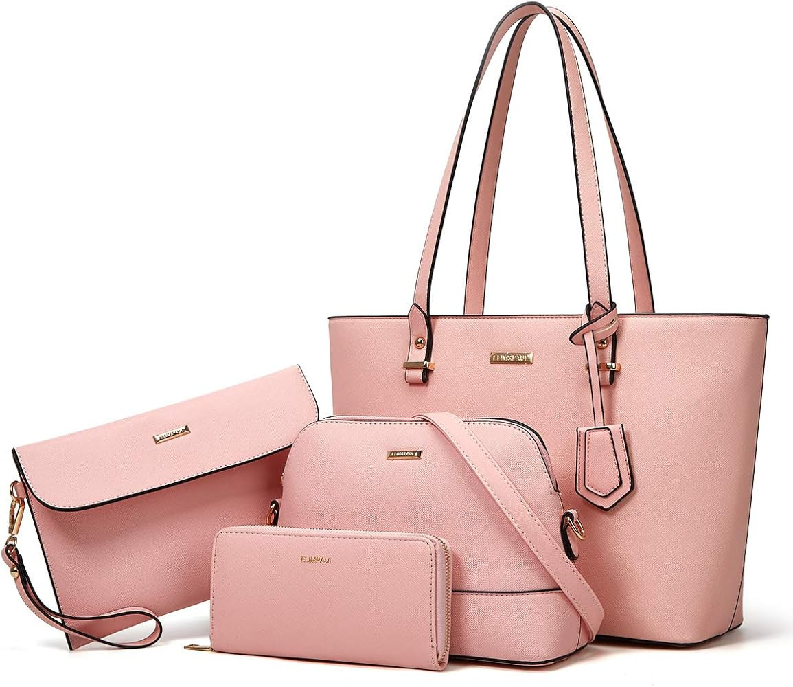 Women Fashion Handbags Tote Bag Shoulder Bag Top Handle Satchel Purse Set 4pcs | Amazon (US)