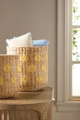 Lita Woven Banana Bark Embroidered Floral Baskets, Set of 2 | Anthropologie (US)
