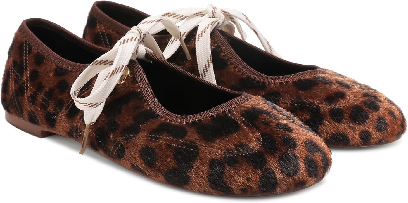 Lace up Round Toe Ballet Flats for Women Cute Slip on Soft Mary Jane Flats Casual Ballerina Shoes | Amazon (US)