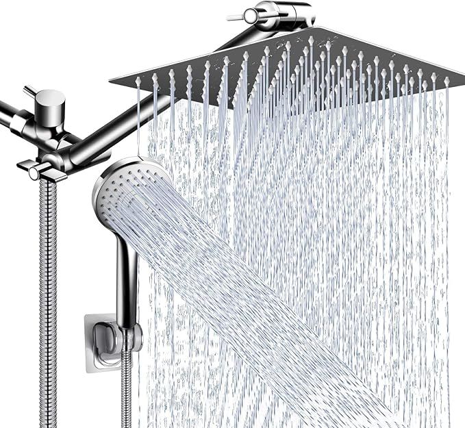 Shower Head Combo,10 Inch High Pressure Rain Shower Head with 11 Inch Adjustable Extension Arm an... | Amazon (US)