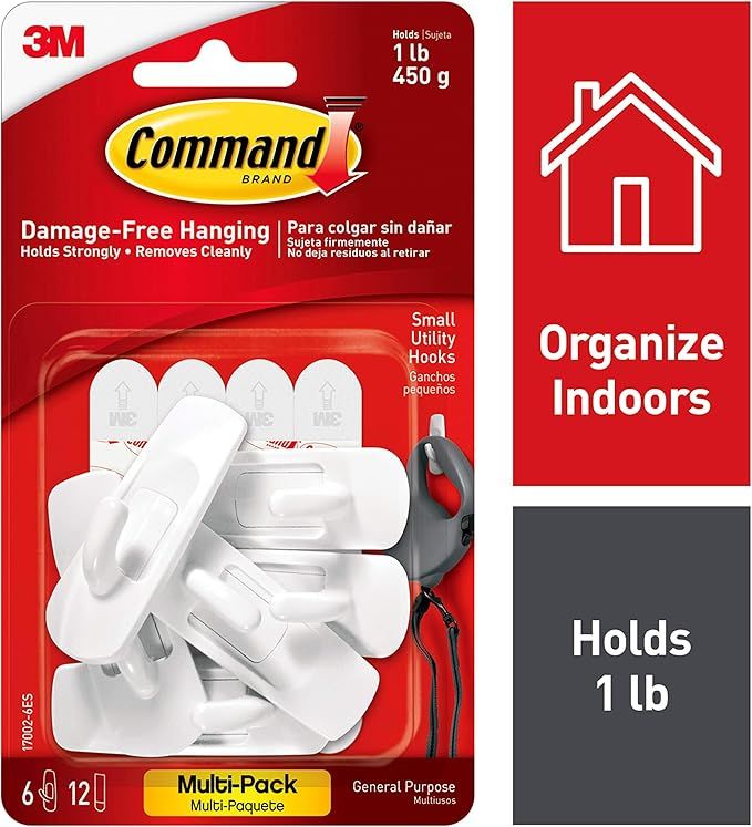 Command 1 lb Capacity Utility Hooks, 6 hooks, 12 strips, Indoor Use (17002-6ES) | Amazon (US)