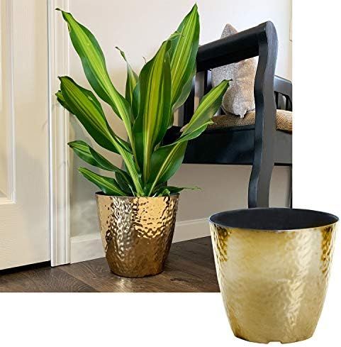 12-in. Round Metallic Hammered Plastic Flower Pot Garden Potted Planter for Indoors or Outdoors, ... | Amazon (US)