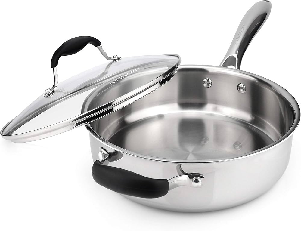 AVACRAFT 18/10 Tri-Ply Stainless Steel Saute Pan with Lid, Helper Handle, Induction Pan, Versatil... | Amazon (US)