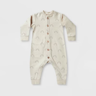Q by Quincy Mae Baby Rainbow Fleece Jumpsuit - Ivory | Target