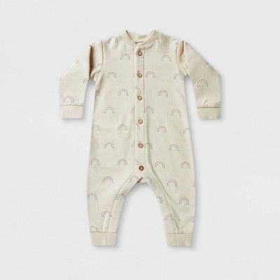 Q by Quincy Mae Baby Rainbow Fleece Jumpsuit - Ivory | Target