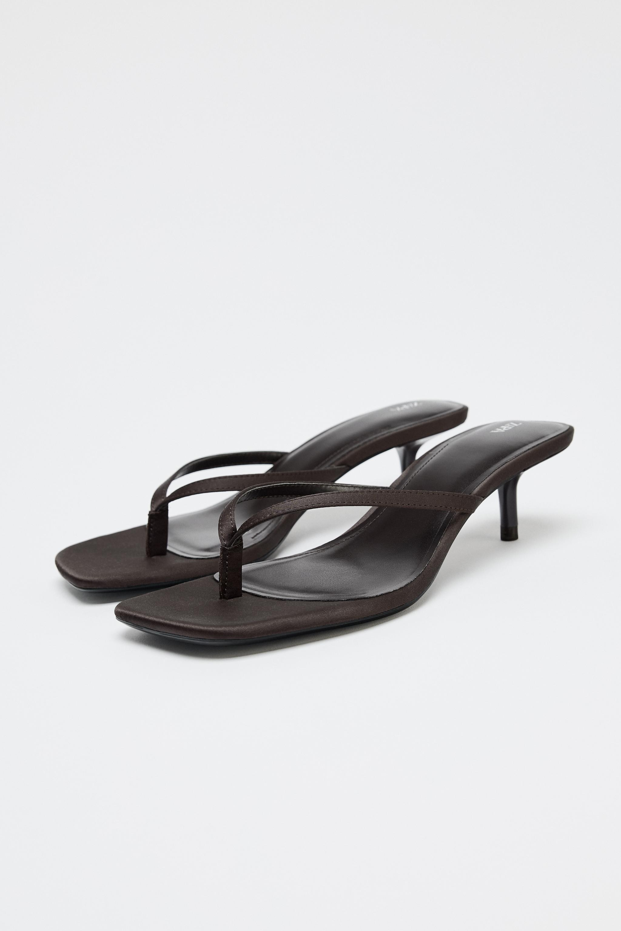 SATIN KITTEN-HEEL SANDALS | Zara UK