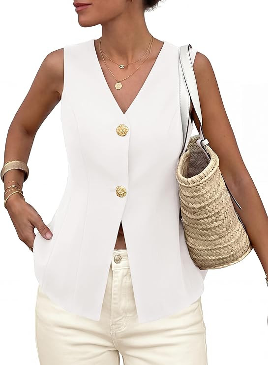 PRETTYGARDEN Womens Summer Sleeveless Suit Vest Tops 2026 Dressy Button Down Business Casual Blaz... | Amazon (US)